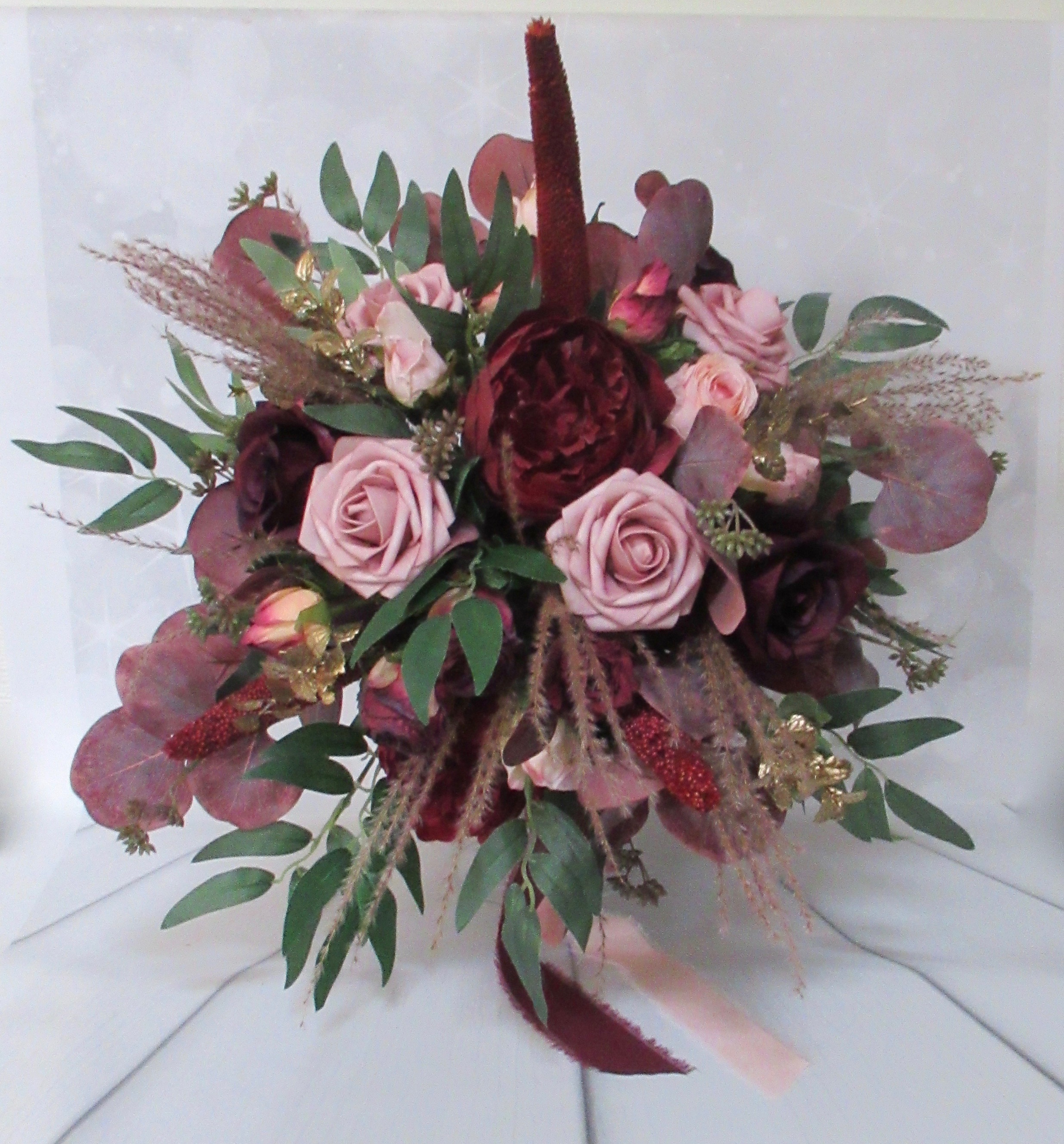 burgundy and dusky pink bridal bouquet, burgundy and dusky pink wedding flowers, boho wedding flowers